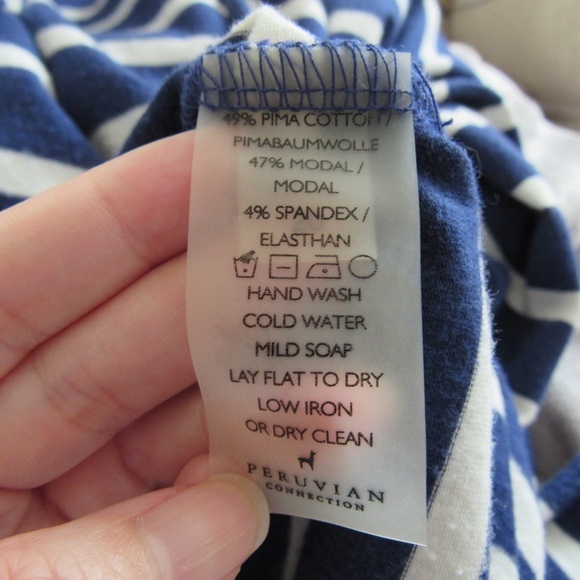 Peruvian Connection Blue White Striped Maxi TShirt Dress Small Pima Cotton Modal - Picture 7 of 8